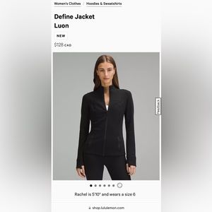 Lululemon Define jacket in Size 6